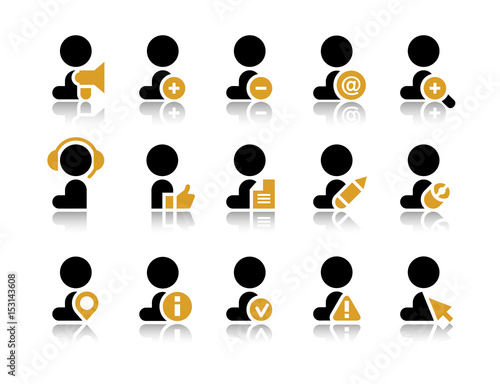 Vector icons of worker, office worker situation pictograms, supplies set