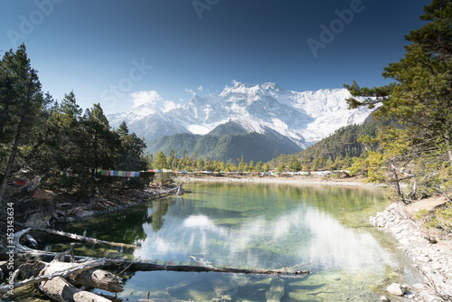 Lake in front on the   Annapurna circuit,trekking in Nepal