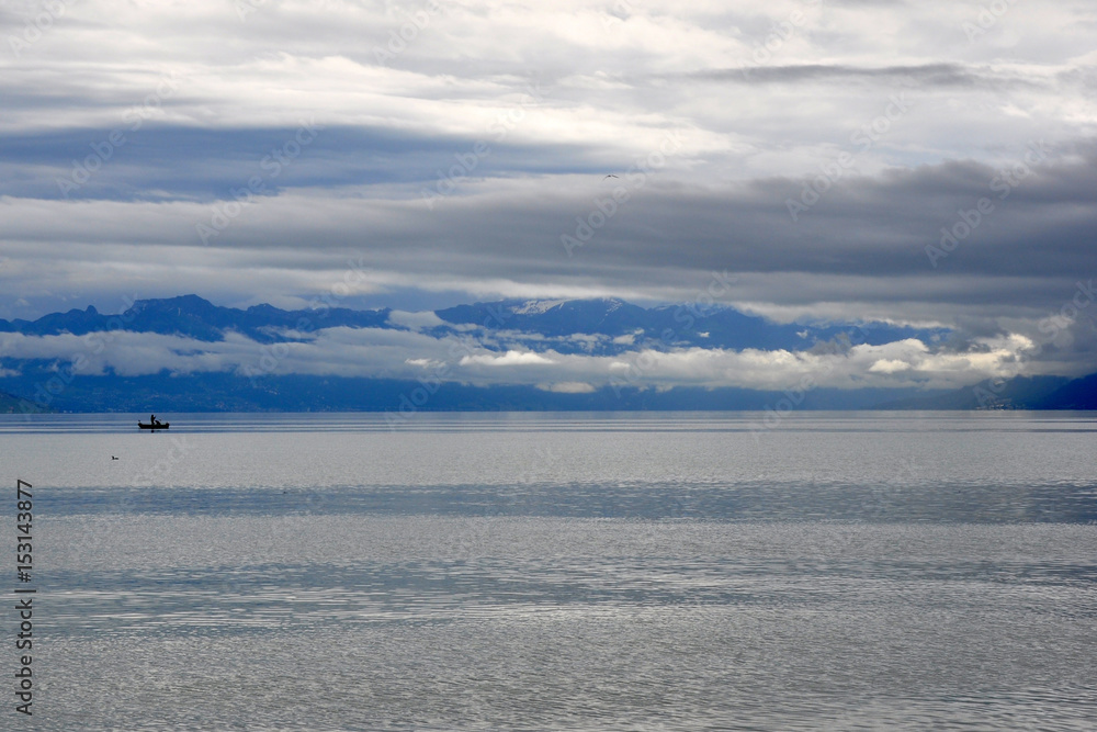Blue sea , the horizon and away sailing boat blue Blue sea , the horizon and away sailing boat blue