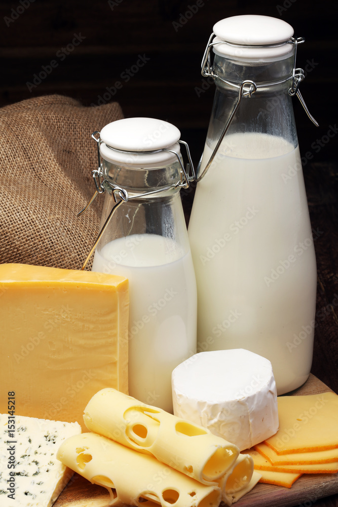 milk products - tasty healthy dairy products and milk jar, glass milk products - tasty healthy dairy products and milk jar, glass