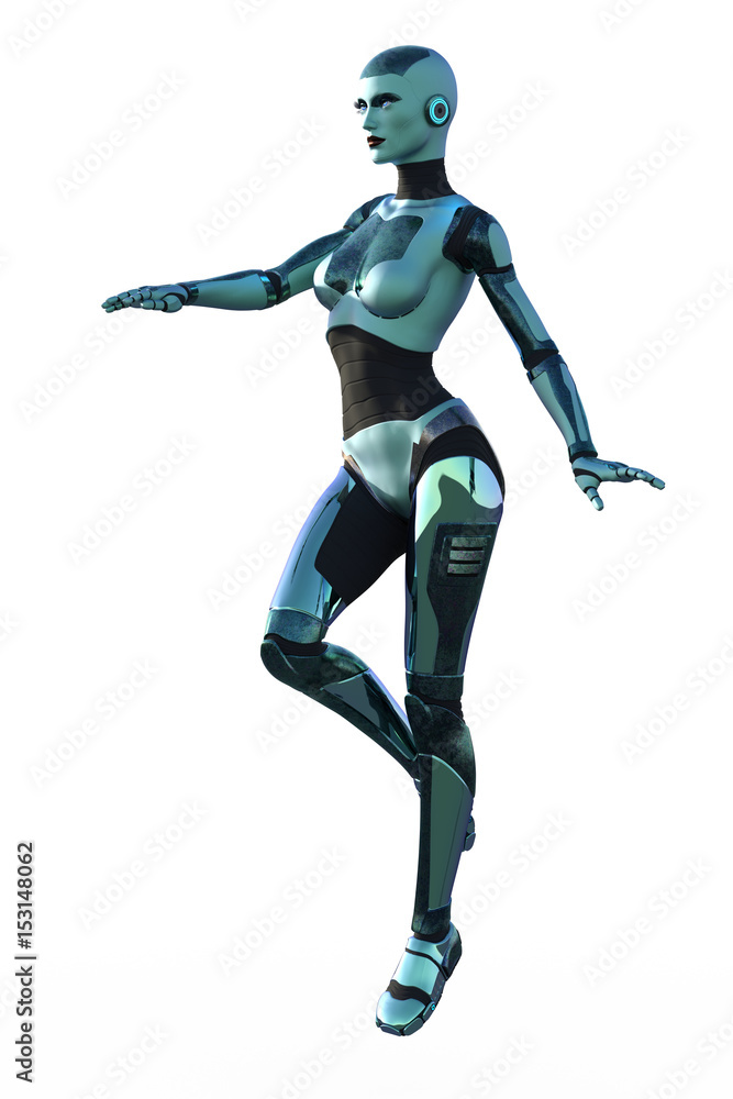 3d render of a metal female robot isolated
