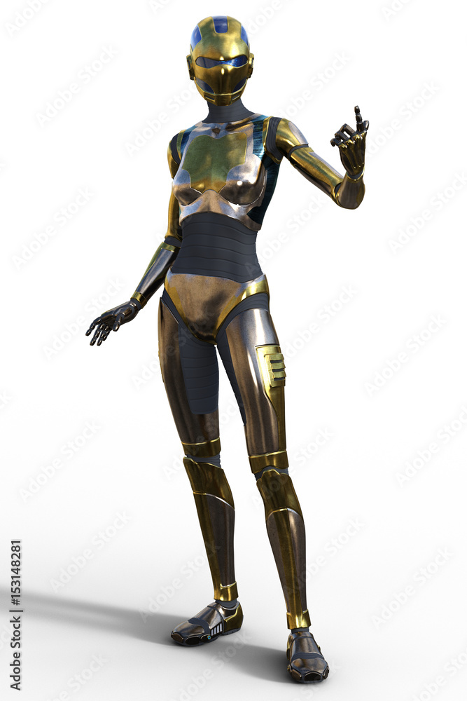 3d render of a metal female robot isolated