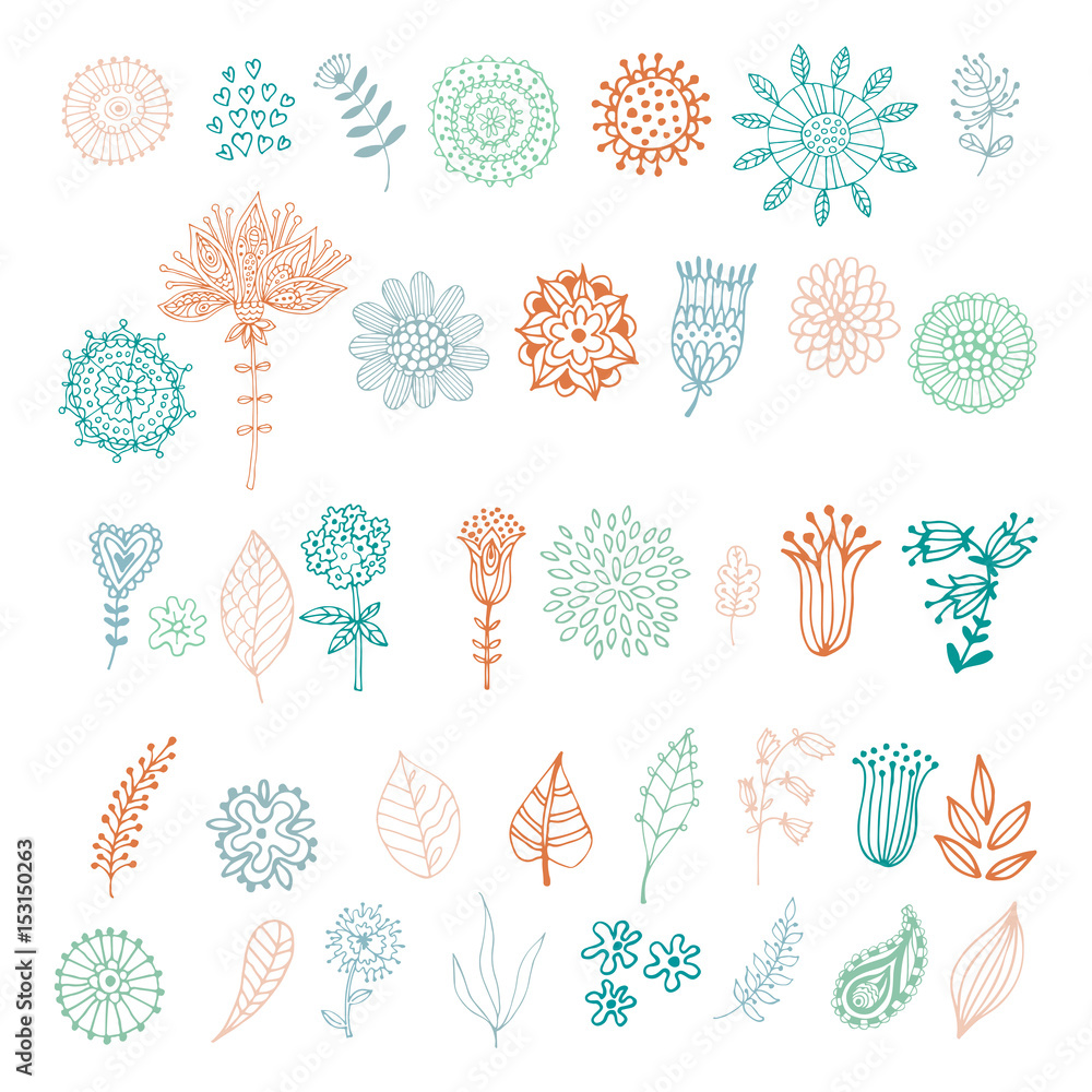 Set of graphic flowers. Set of graphic flowers.