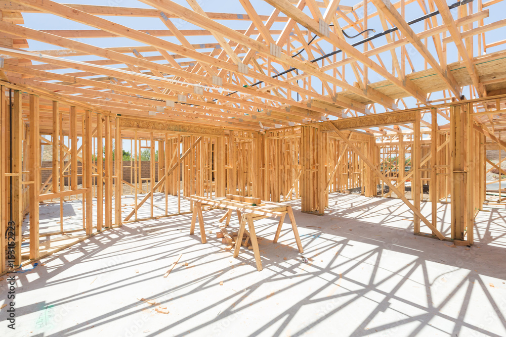 Wood Home Framing Abstract At Construction Site. Wood Home Framing Abstract At Construction Site.