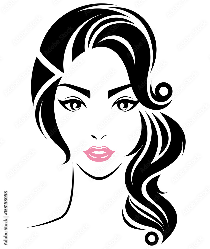 women long hair style icon, logo women face on white background