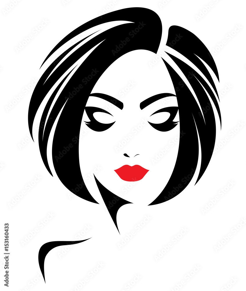 women short hair style icon, logo women face on white background women short hair style icon, logo women face on white background