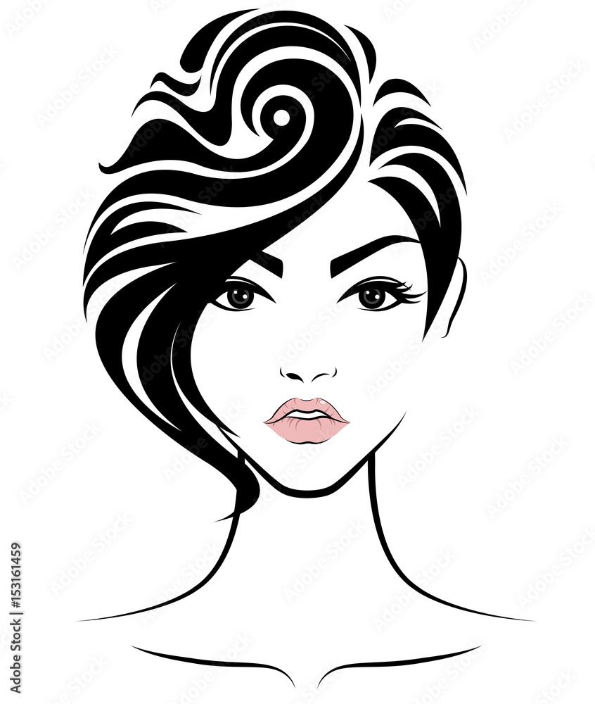 women short hair style icon, logo women face on white background women short hair style icon, logo women face on white background
