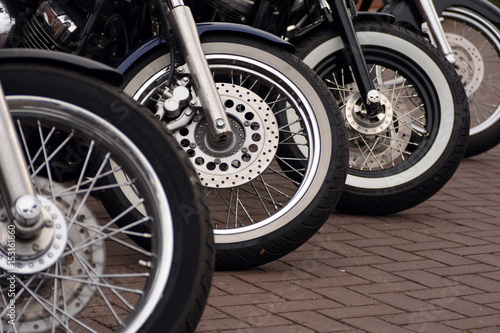 Close up on motorcycle wheels 