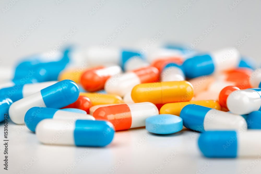 Pills on tablet. Pills on tablet.