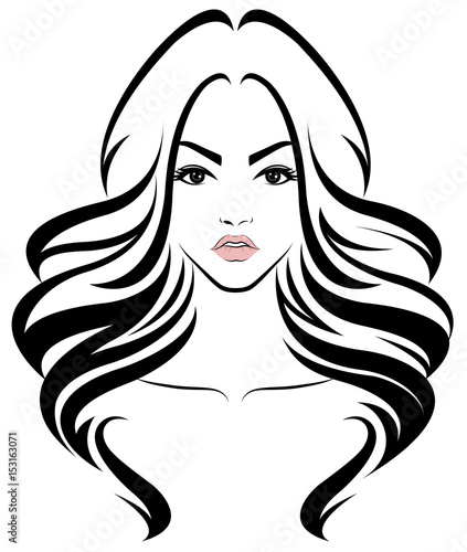 women long hair style icon, logo women face on white background