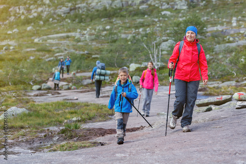 Hiking family in the mountains