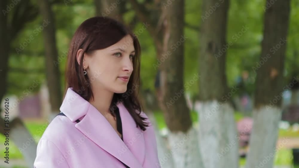 View of Girl Standing in Autumn Park Slow Motion View of Girl Standing in Autumn Park Slow Motion