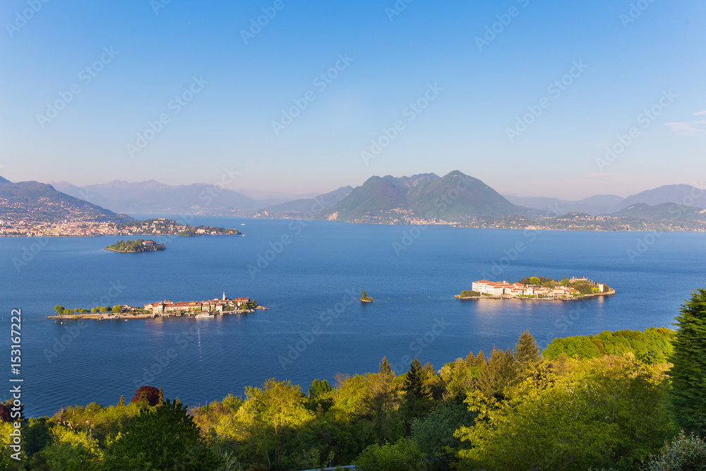 Lake Maggiore, view of Gulf Borromeo with Island Fishermen,Island Bella and island Madre at Stresa Italy.