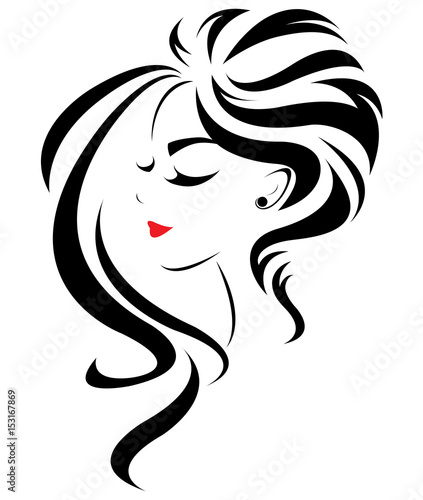 women long hair style icon, logo women face on white background