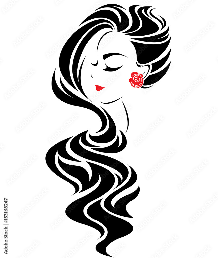 women long hair style icon, logo women face on white background