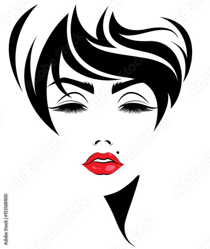 women short hair style icon, logo women face on white background © bignozie