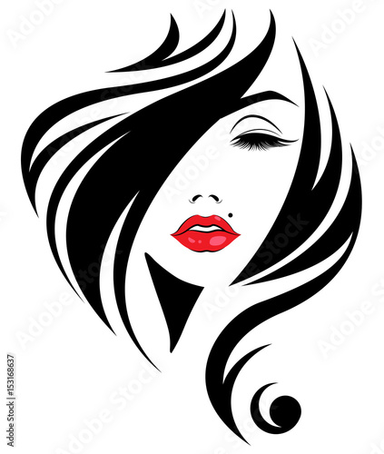 women long hair style icon, logo women face on white background