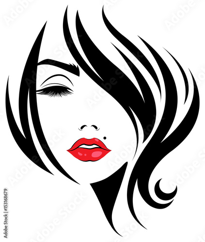 women short hair style icon, logo women face on white background