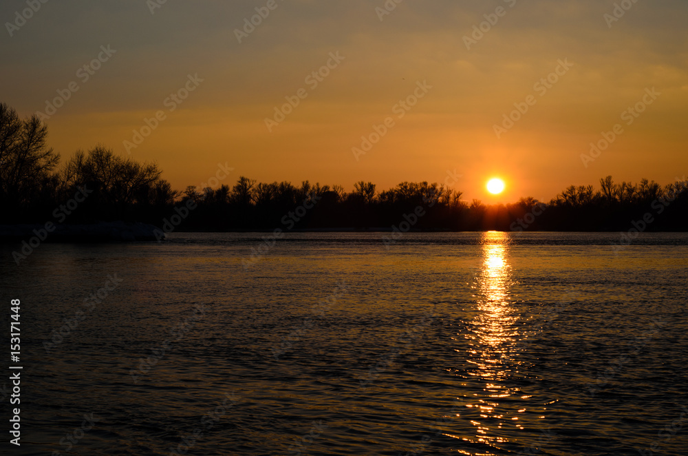 Beautiful sunset on river Dnieper