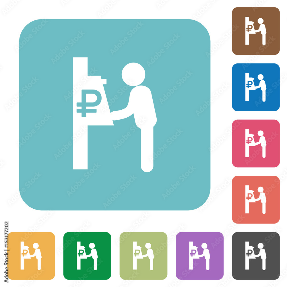 Ruble cash machine rounded square flat icons Ruble cash machine rounded square flat icons