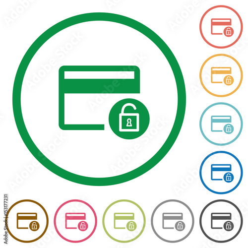 Unlock credit card transactions flat icons with outlines