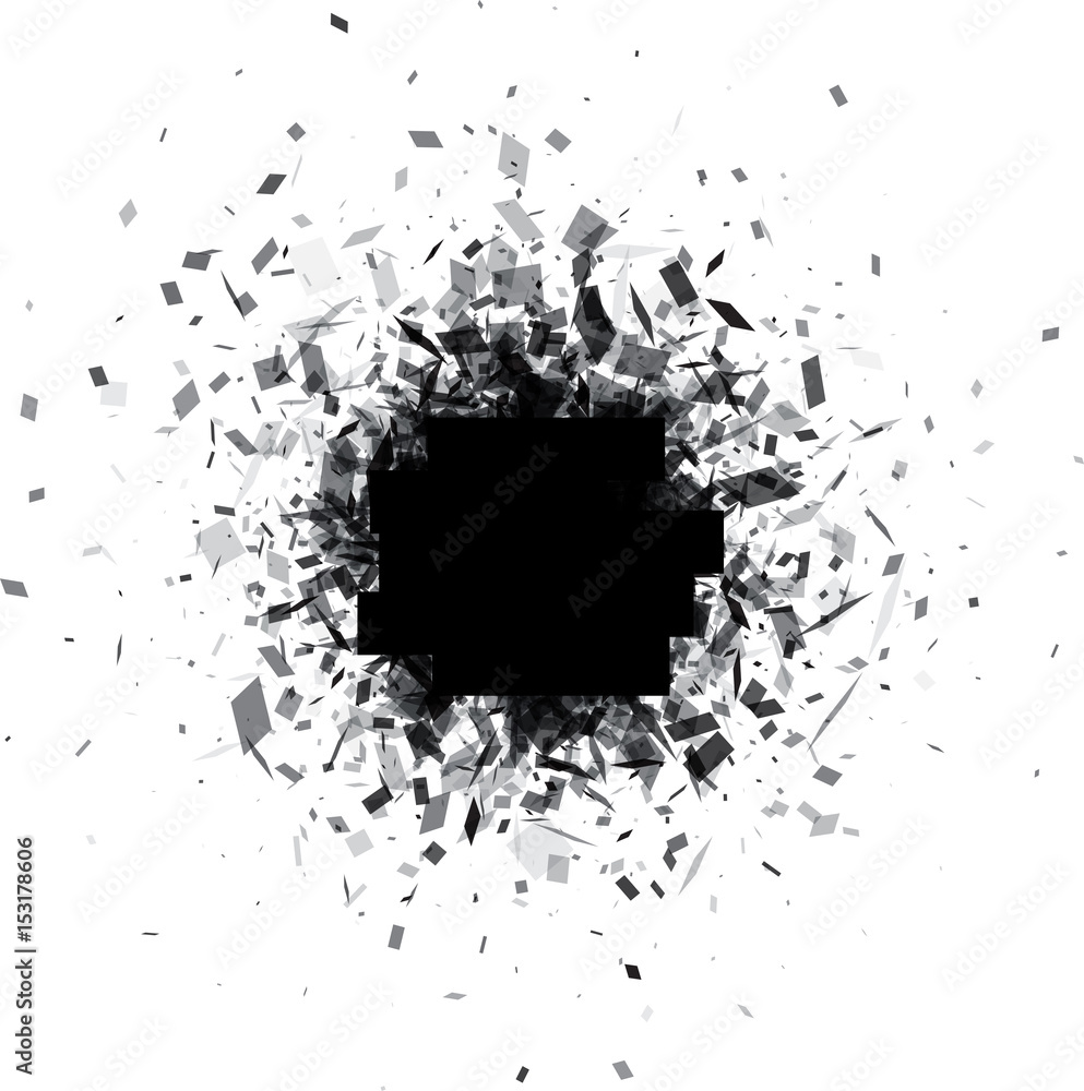 Black round background with gray confetti.