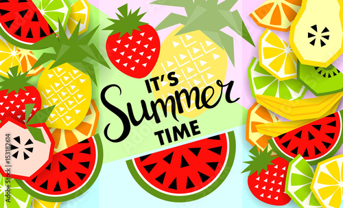 Summer banner with fruit, place for text. Vector