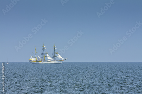 White tall ship sailing off the coast of the Black Sea  Romania.