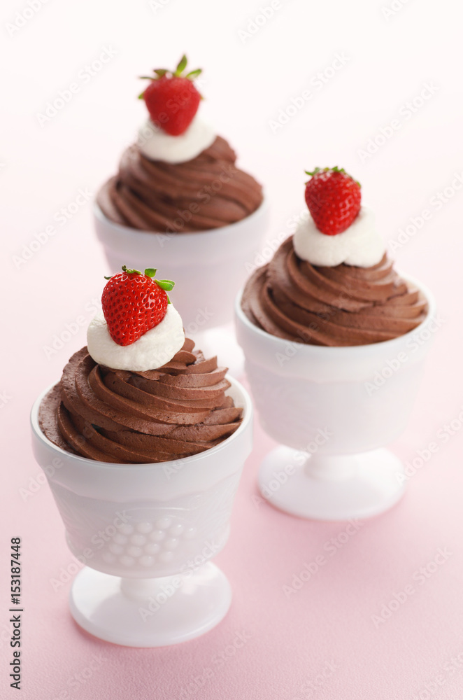 Chocolate Mousse with Whipped Cream and Strawberries Chocolate Mousse with Whipped Cream and Strawberries