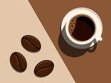 Cup of coffee and coffee beans
