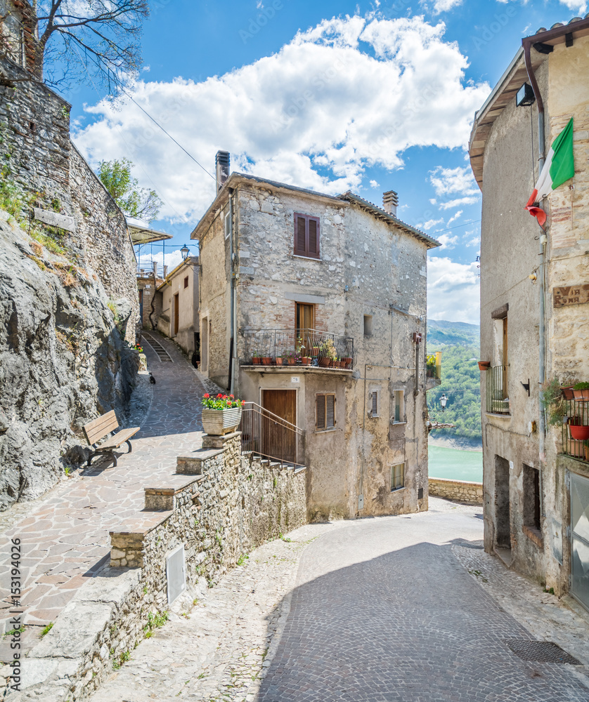 Scenic sight in Castel di Tora, comune in the Province of Rieti in the Italian region Latium, located about 50 kilometres northeast of Rome.