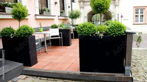 Small Street Cafe at Cold Rainy Day, Baden-Baden, Germany photo