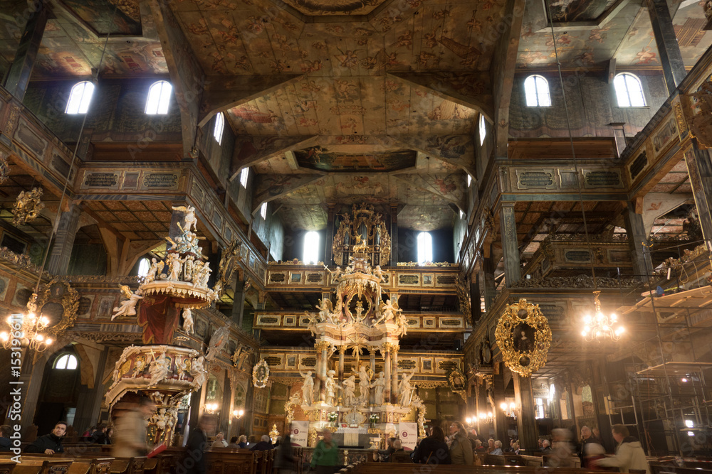 Rich in gold, sculptures and paintings, Baroque interiors of the Protestant church in Swidnica. It is one of the so-called peace churches inscribed on the UNESCO World Heritage List.