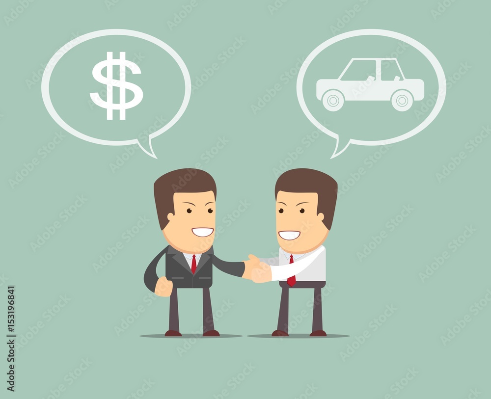 auto dealer with new owner shaking hands in auto show or salon. Man Buying a Car auto dealer with new owner shaking hands in auto show or salon. Man Buying a Car