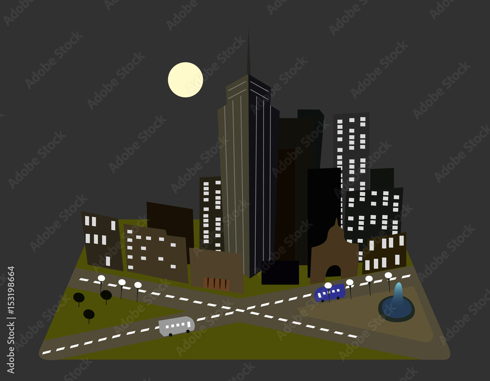 Vector Flat Illustration Of Night City Landscape Stock Vector Adobe Stock