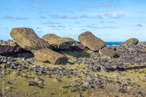 Fallen Moai face down Statues at Ahu Akahanga - Easter Island, Chile photo