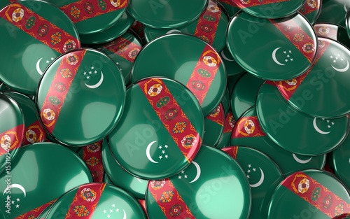 Turkmenistan Badges Background - Pile of turkmen Flag Buttons.
