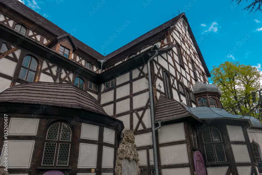 Unusual wooden church of peace located in Świdnica in Silesia in Poland. Evangelical church inscribed on the Unesco world heritage list. Unusual wooden church of peace located in Świdnica in Silesia in Poland. Evangelical church inscribed on the Unesco world heritage list.