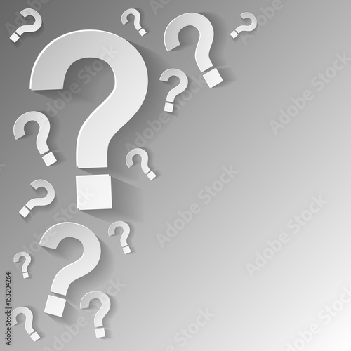 Random question marks on grey background. Vector illustration.