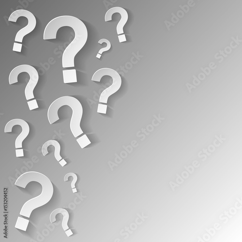Random question marks on grey background. Vector illustration.