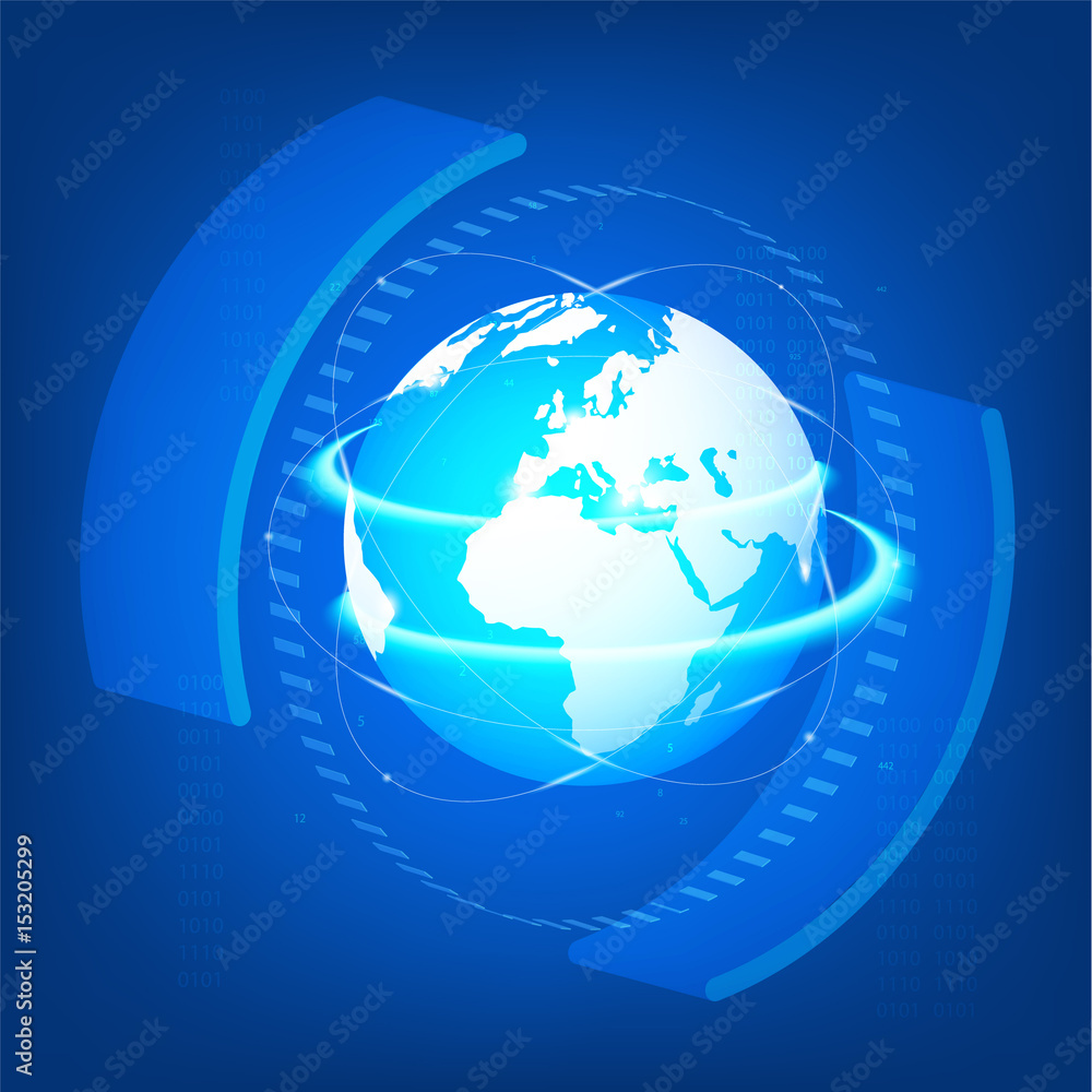 3D image globe with abstract elements and neon lights in space. Can be used for space debris, social networks, local position, communication, hi tech information items... 3D image globe with abstract elements and neon lights in space. Can be used for space debris, social networks, local position, communication, hi tech information items...
