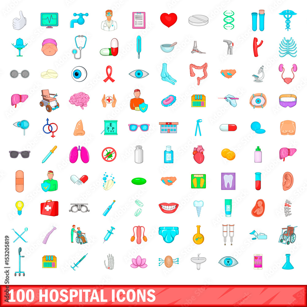 100 hospital icons set, cartoon style 100 hospital icons set, cartoon style