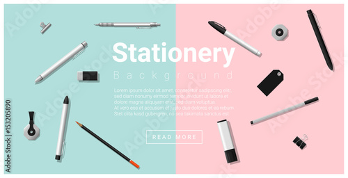 Stationery accessories on colorful background , vector , illustration