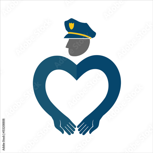 Symbolic vector image of policeman with hands in the shape of a heart.