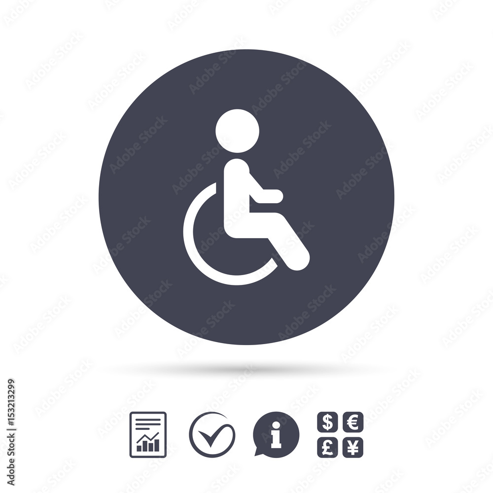 Disabled sign icon. Human on wheelchair symbol. Disabled sign icon. Human on wheelchair symbol.