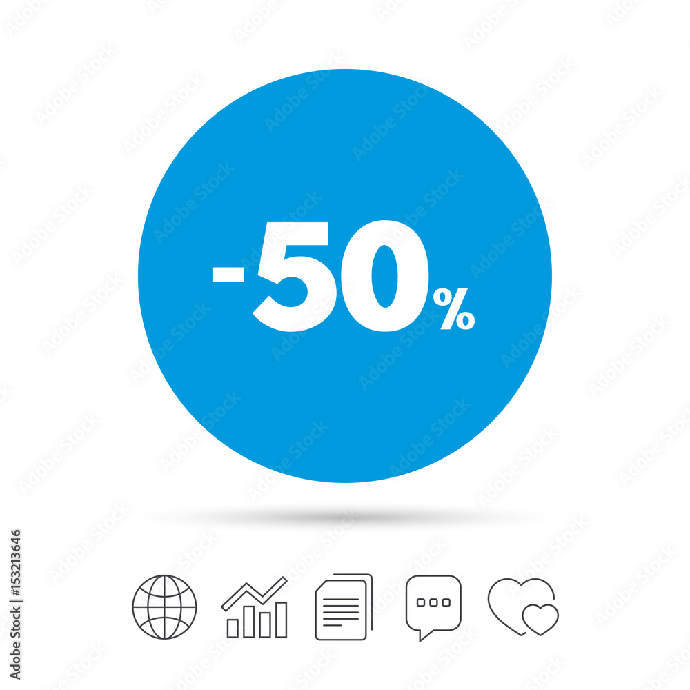 50 percent discount sign icon. Sale symbol. 50 percent discount sign icon. Sale symbol.