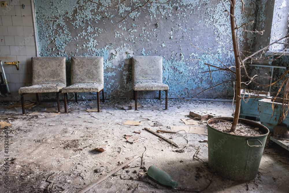Abandoned hospital in Pripyat city of Chernobyl Exclusion Zone, Ukraine Abandoned hospital in Pripyat city of Chernobyl Exclusion Zone, Ukraine