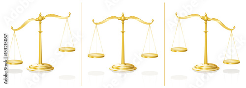 Scale - balanced and unbalanced pans - equal and unequal weightiness - isolated vector illustration on white background.