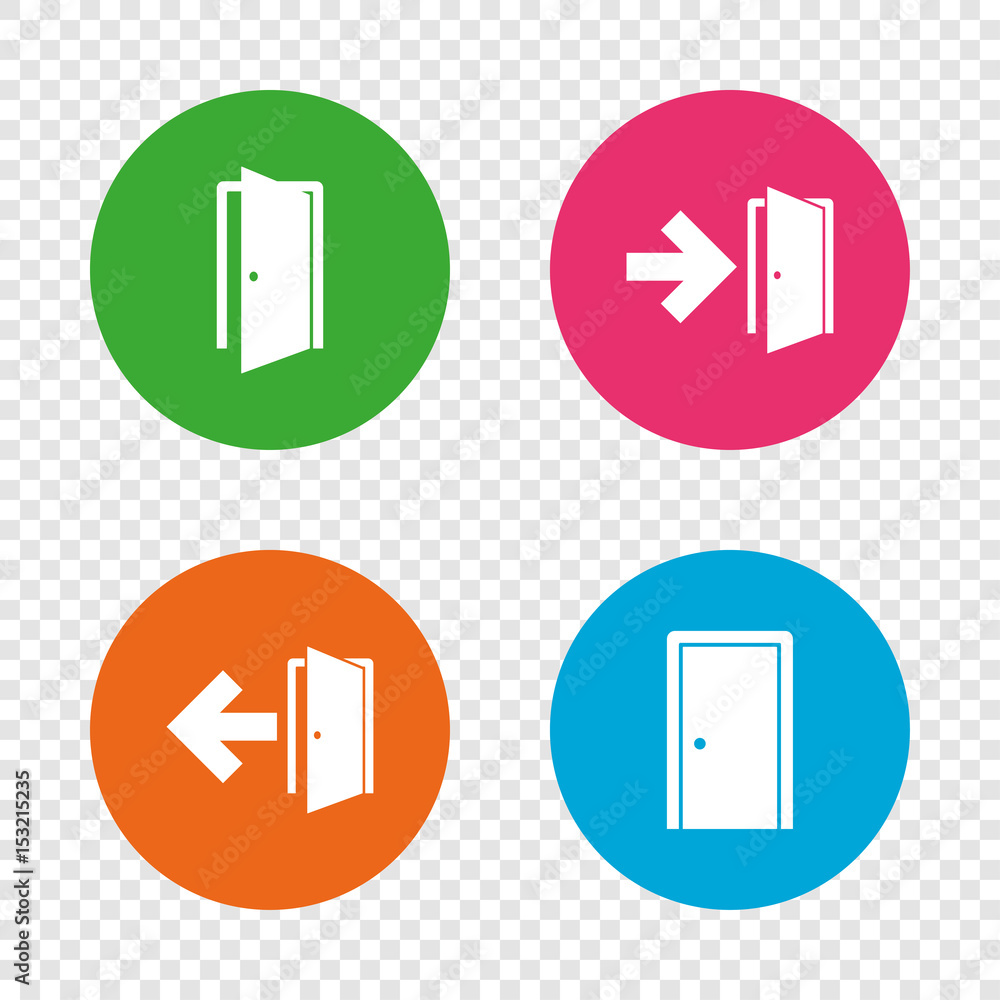 Doors signs. Emergency exit with arrow symbol. Doors signs. Emergency exit with arrow symbol.