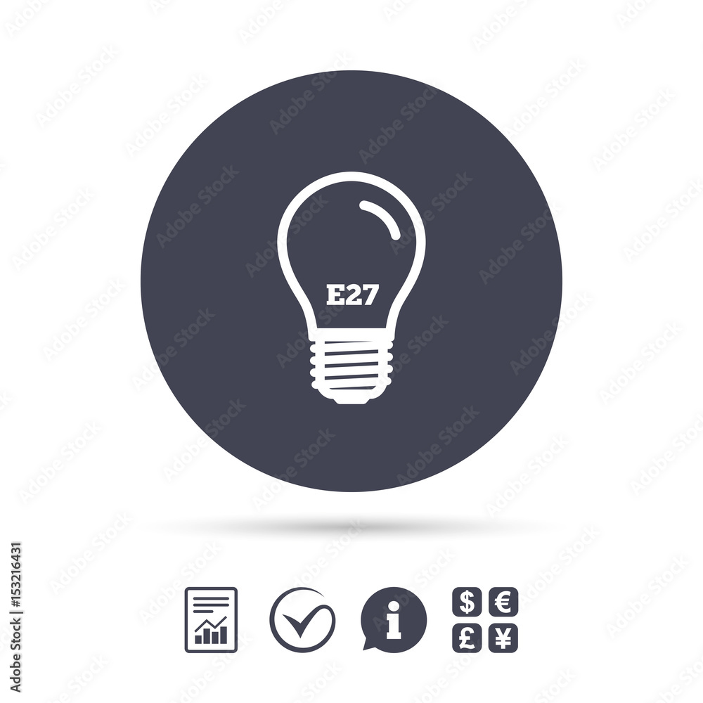 Light bulb icon. Lamp E27 screw socket symbol. Light bulb icon. Lamp E27 screw socket symbol.